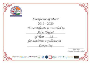 Grade 9 Certificate of Merit for Computing 2019-2020