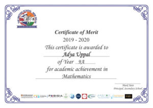 Grade 9 Certificate of Merit for Mathematics 2019-2020